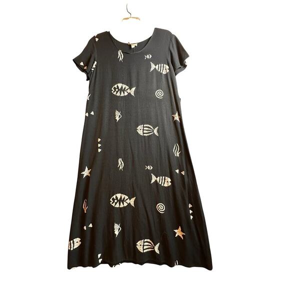 Vtg Connie Choi‎ 90’s Tropical TieBack Maxi Dress Fish Beach Retro Artsy Sz L - Picture 7 of 12